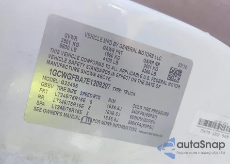 2014 Chevrolet Express 2500 Work Van from USA, damaged, VIN 1GCWGFBA7E1209297